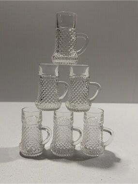 Vintage Indiana Glass Clear Diamond Cut Shot Glasses. Set of 6